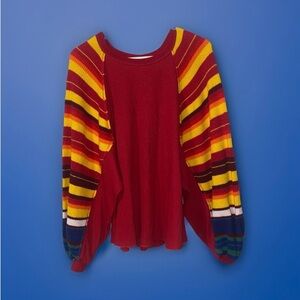 We The Free Vibrant Red and Striped Sweatshirt